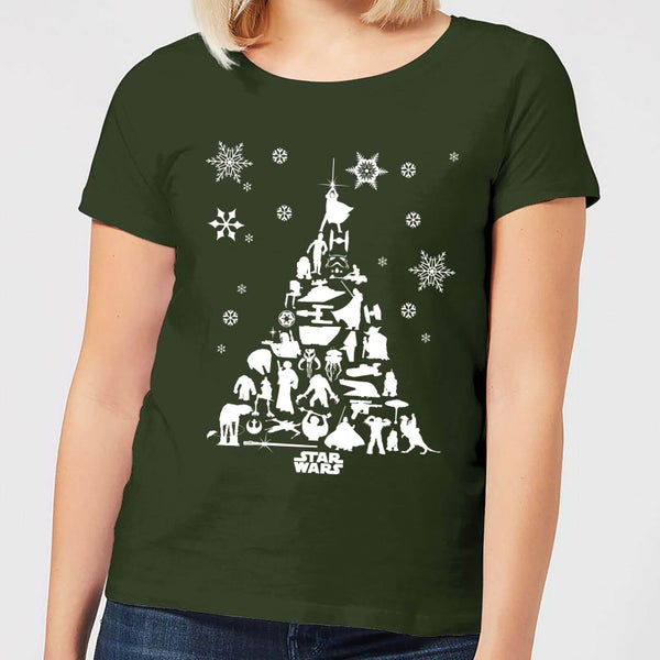 Star Wars Character Christmas Tree Women's Christmas T-Shirt - Forest Green
