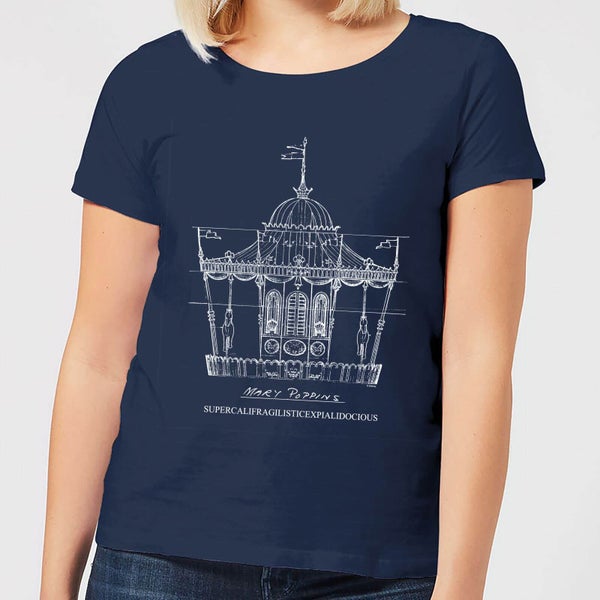 Camiseta navideña Carousel Sketch para mujer de Mary Poppins - Azul marino