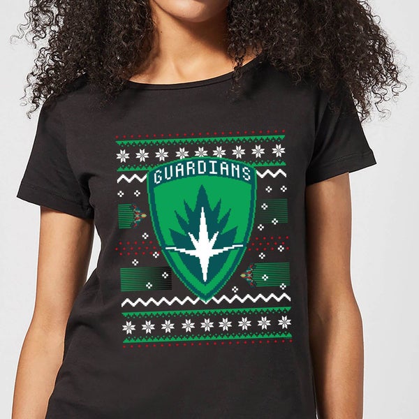 Guardians Of The Galaxy Badge Pattern Christmas Women's Christmas T-Shirt - Black