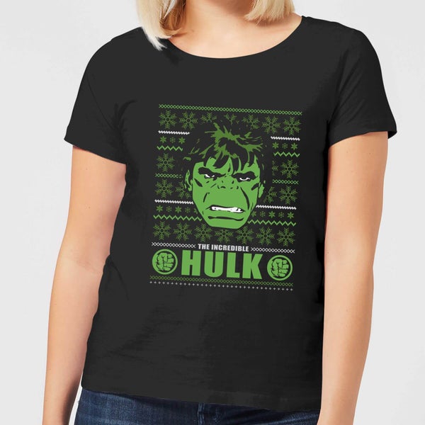 Marvel Hulk Face T-shirt de Noël pour Femme - Noir