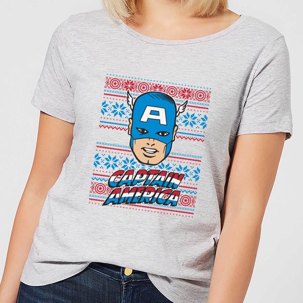 Marvel Captain America Face dames kerst t-shirt - Grijs