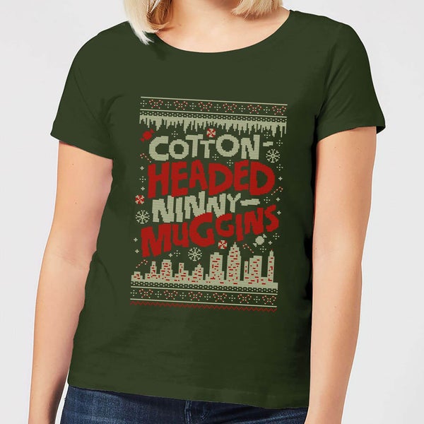 Elf Cotton-Headed-Ninny-Muggins Knit Damen Christmas T-Shirt - Dunkelgrün