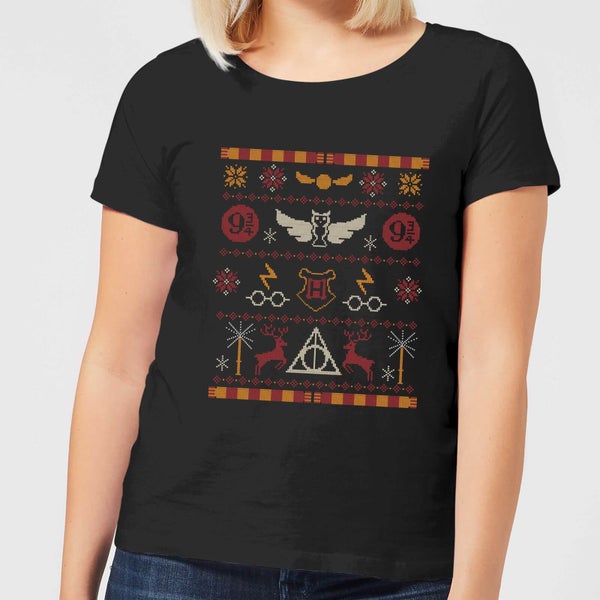 Harry Potter Knit Women's Christmas T-Shirt - Black