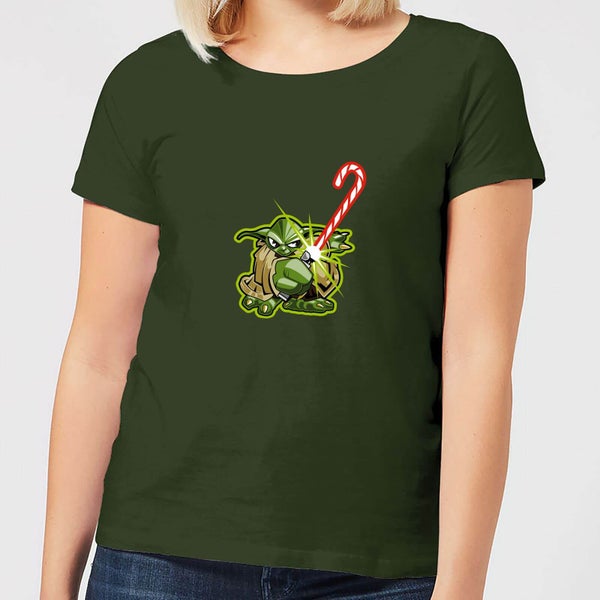 Star Wars Candy Cane Yoda Women's Christmas T-Shirt - Forest Green