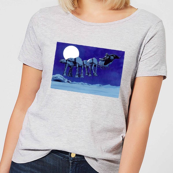 Camiseta navideña para mujer AT-AT Darth Vader Sleigh de Star Wars - Gris