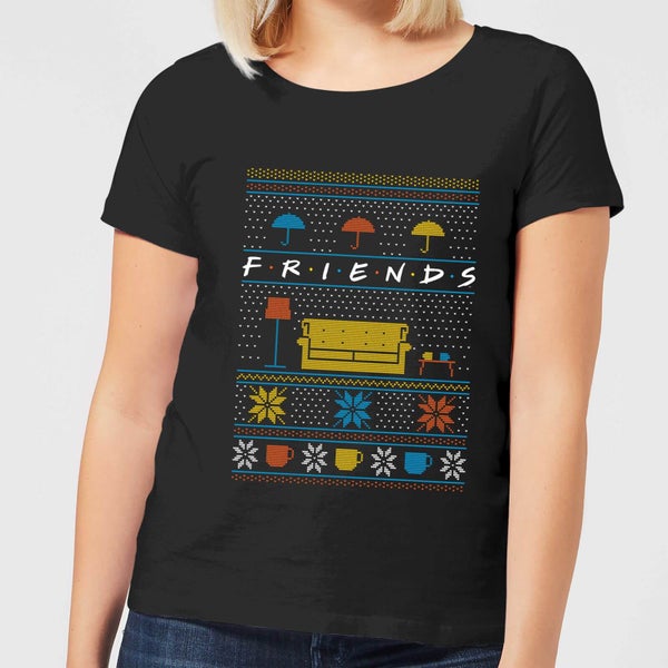 Friends Sofa Knit Women's Christmas T-Shirt - Black - XXL