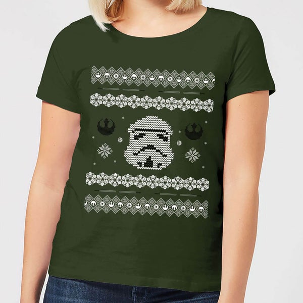 Star Wars Stormtrooper Knit Women's Christmas T-Shirt - Forest Green