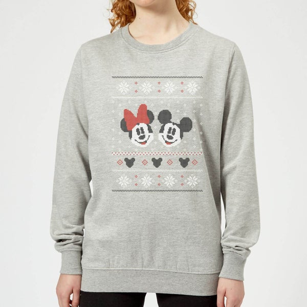 Disney Mickey and Minnie Women's Christmas Sweatshirt - Grey