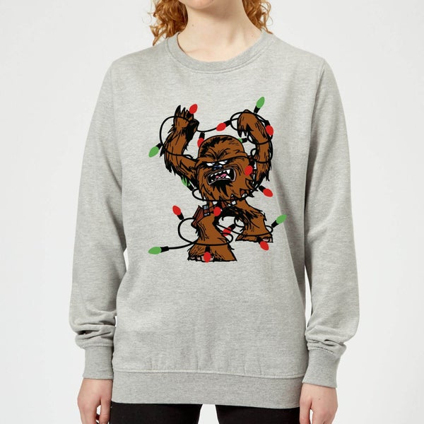 Star Wars Tangled Fairy Lights Chewbacca Women's Christmas Sweatshirt - Grey