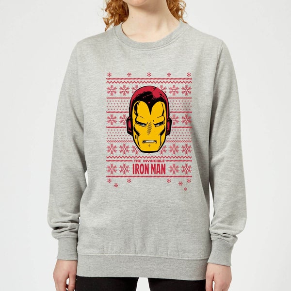Marvel Iron Man Face Women's Christmas Sweatshirt - Grey