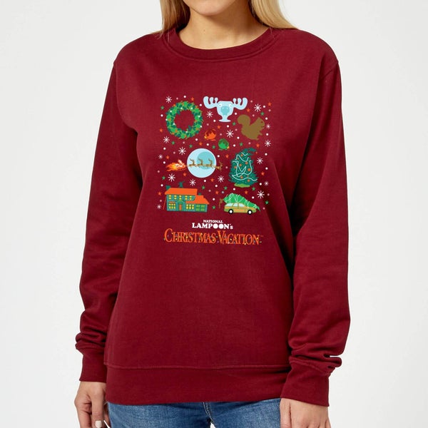 National Lampoon Griswold Christmas Starter Pack Women's Christmas Sweater - Burgundy