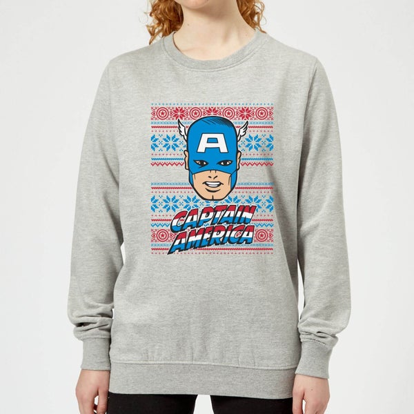 Marvel Captain America Face Women's Christmas Sweatshirt - Grey