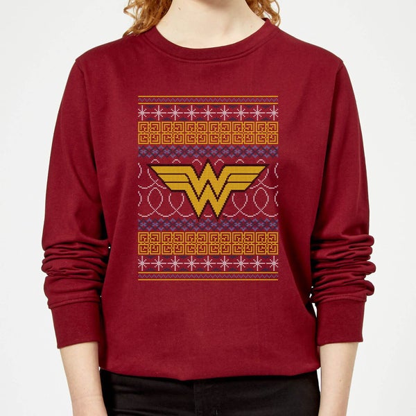 DC Wonder Woman Knit Sudadera Navideña de Mujer - Burdeos