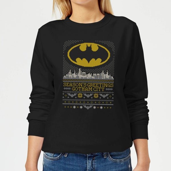 DC Comics Batman Seasons Greetings From Gotham Women's Christmas Sweatshirt - Black
