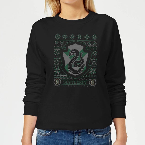Harry Potter Slytherin Crest Women's Christmas Sweater - Black