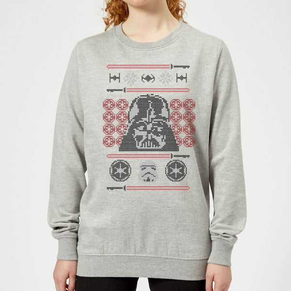 Star Wars Darth Vader Face Knit Women's Christmas Sweatshirt - Grey