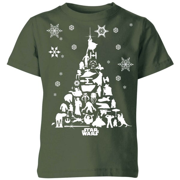 Star Wars Character Christmas Tree Kids' Christmas T-Shirt - Forest Green