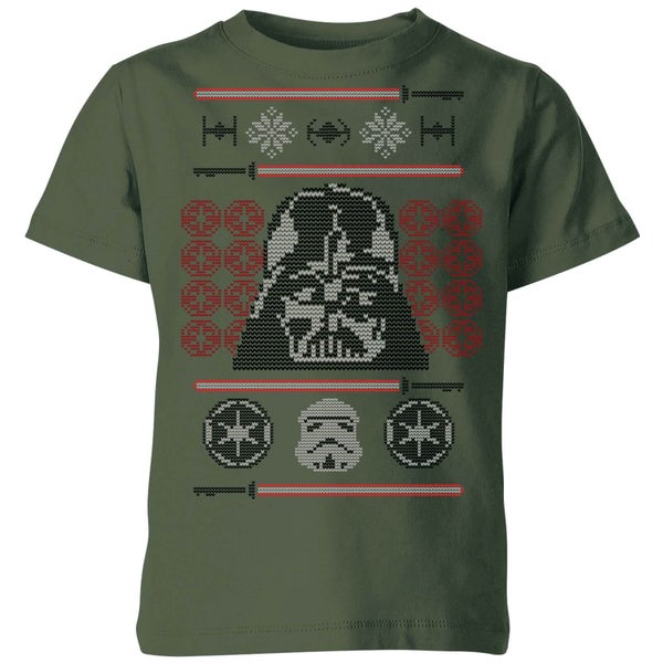 Star Wars Darth Vader Face Knit Kids' Christmas T-Shirt - Forest Green