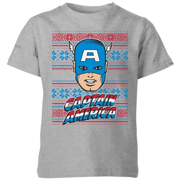 Marvel Captain America Face Kids' Christmas T-Shirt - Grey