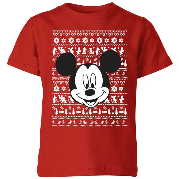 Disney Mickey Mouse Face kinder kerst t-shirt - Rood