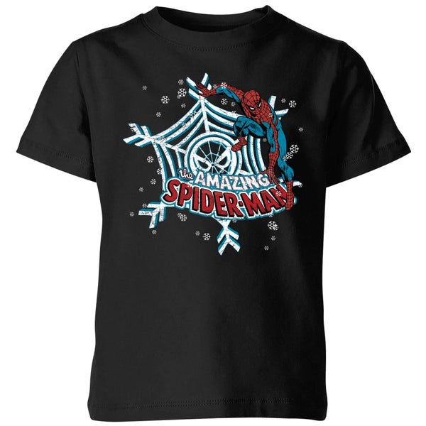 Marvel The Amazing Spider-Man Snowflake Web Kids' Christmas T-Shirt - Black