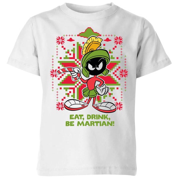 Looney Tunes Eat Drink Be Martian Kids' Christmas T-Shirt - White