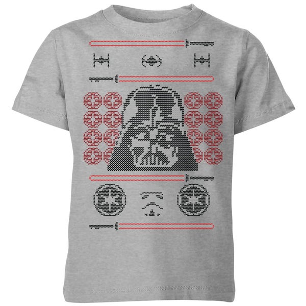 Star Wars Darth Vader Face Knit Kids' Christmas T-Shirt - Grey