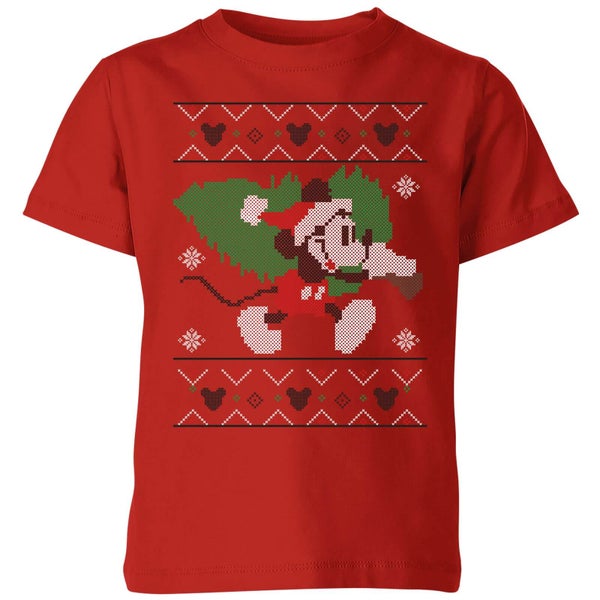 Disney Mickey Mouse met Kerstboom kinder kerst t-shirt - Rood