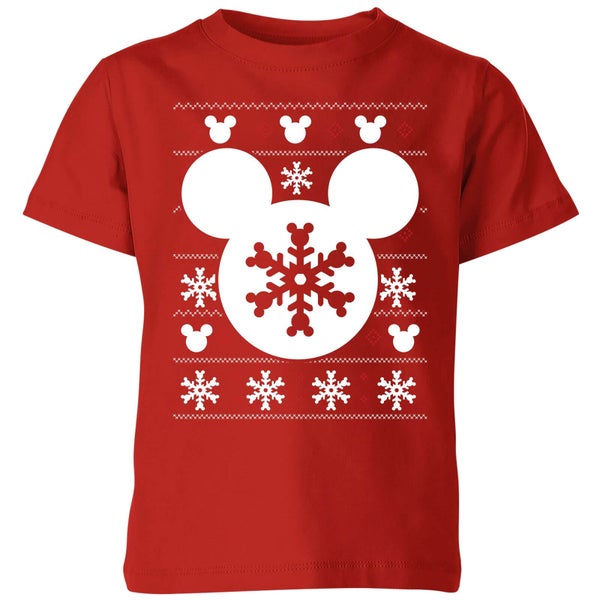Disney Mickey Mouse Sneeuwvlok Silhouet kinder kerst t-shirt - Rood