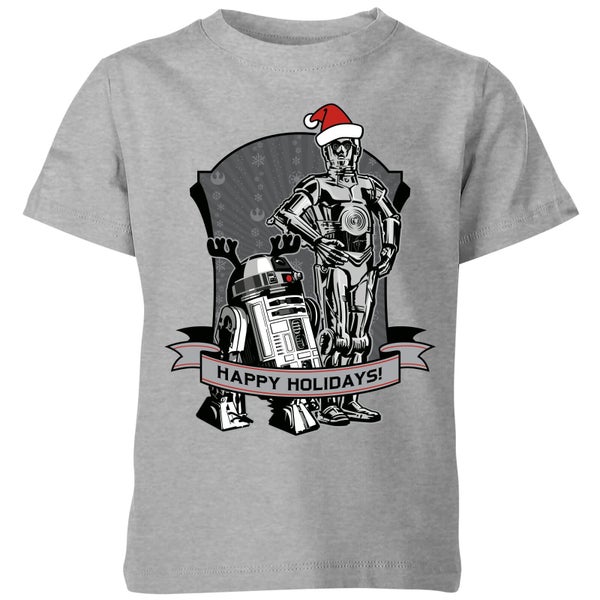 Star Wars Happy Holidays Droids Kids' Christmas T-Shirt - Grey