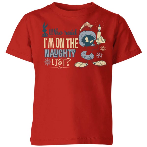 Looney Tunes Martian Who Said Im On The Naughty List Kids' Christmas T-Shirt - Red
