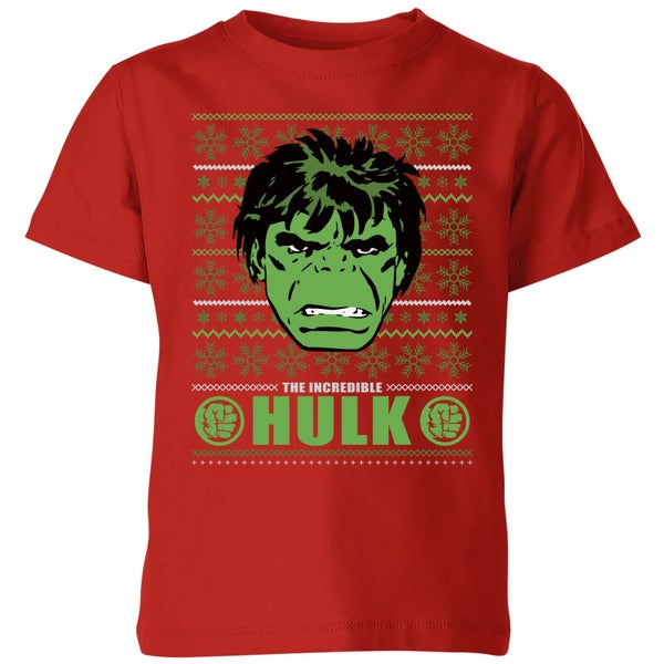 Marvel Hulk Face kinder kerst t-shirt - Rood