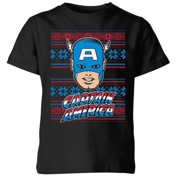Marvel Captain America Face Kids' Christmas T-Shirt - Black
