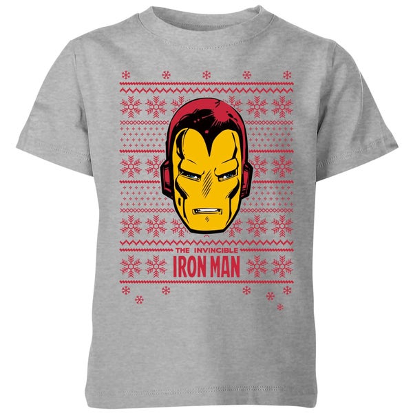 Marvel Iron Man Face Kids' Christmas T-Shirt - Grey