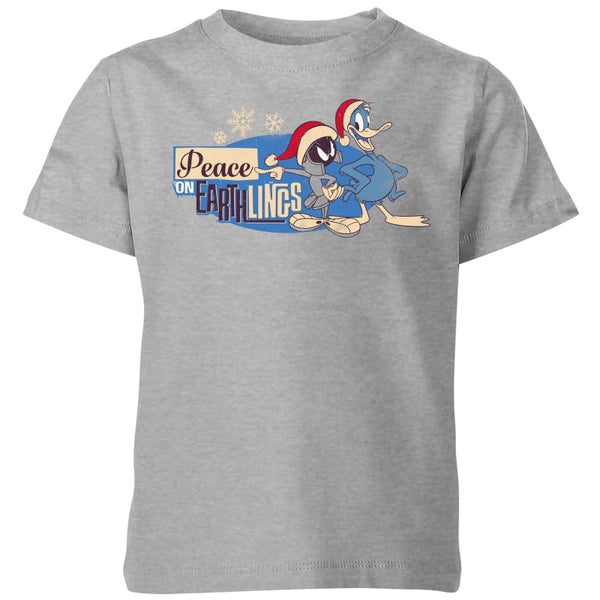 Looney Tunes Peace Among Earthlings Kids' Christmas T-Shirt - Grey