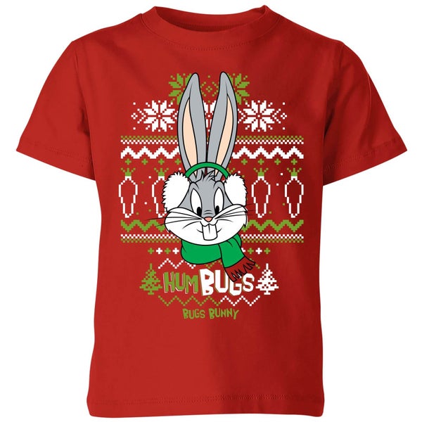 Looney Tunes Bugs Bunny Knit Kids' Christmas T-Shirt - Red