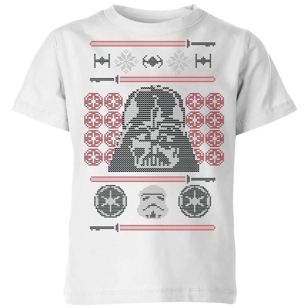 Star Wars Darth Vader Face Knit Kids' Christmas T-Shirt - White