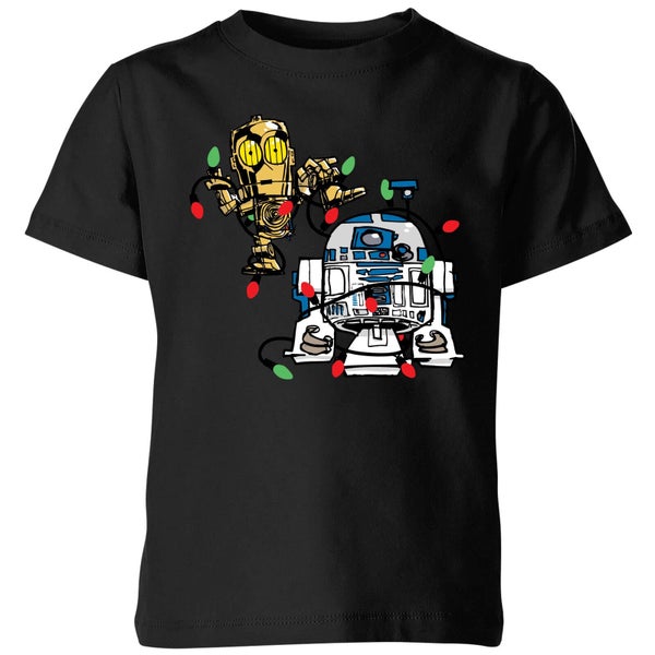 Star Wars Tangled Fairy Lights Droids Kids' Christmas T-Shirt - Black