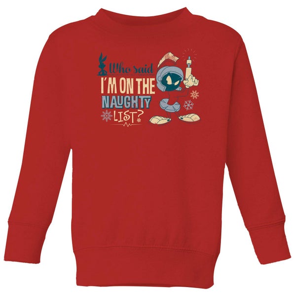 Looney Tunes Martian Who Said Im On The Naughty List Kids' Christmas Jumper - Red