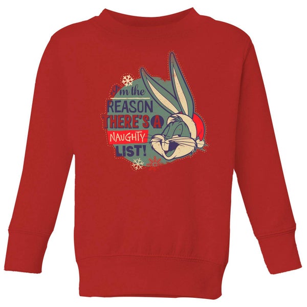 Looney Tunes I'm The Reason There Is A Naughty List Pull de Noël pour enfants - Rouge