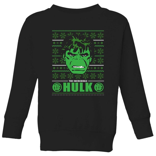 Marvel Hulk Face kinder kersttrui - Zwart