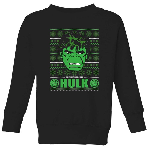 Marvel Hulk Face Kinder Weihnachtspullover – Schwarz