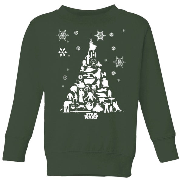 Star Wars Character Christmas Tree Kids' Christmas Jumper - Forest Green