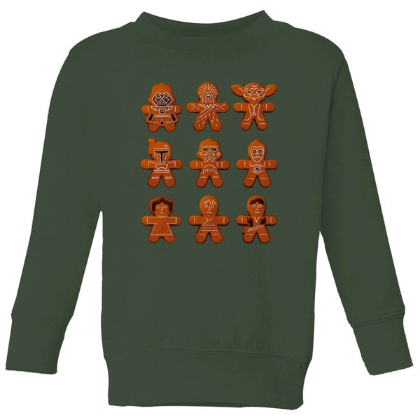 Star Wars Gingerbread Characters Kids' Christmas Jumper - Forest Green