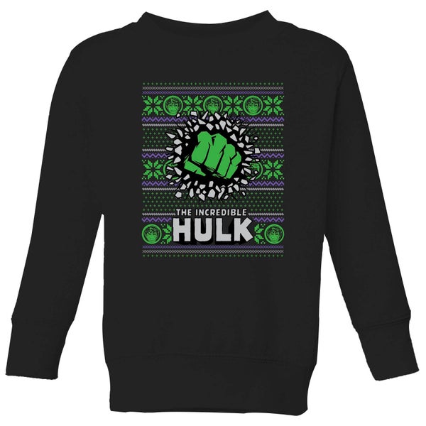Marvel Hulk Punch Kids' Christmas Jumper - Black