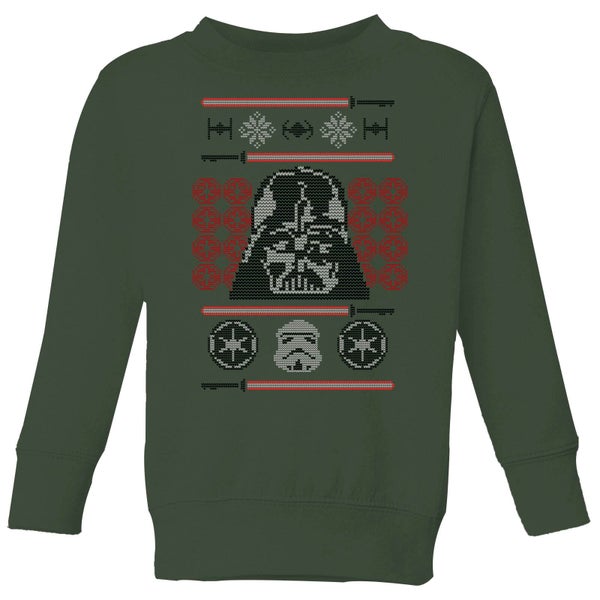 Star Wars Darth Vader Face Knit Kids' Christmas Jumper - Forest Green