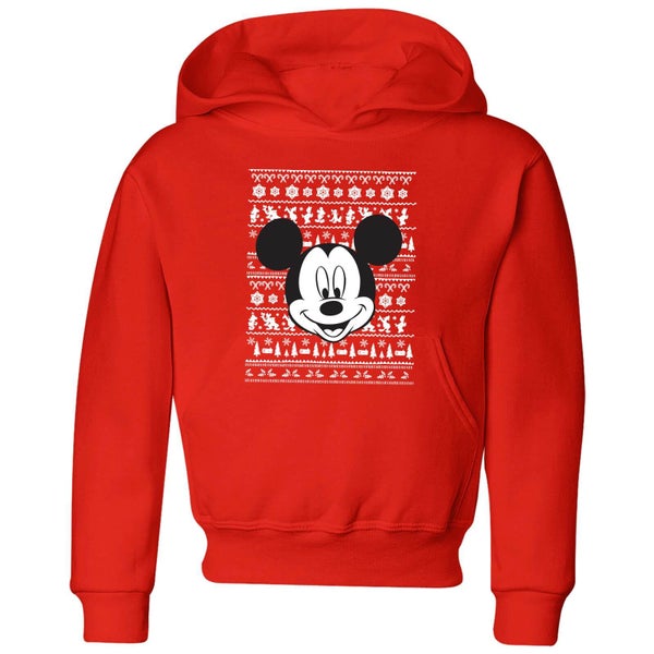 Disney Mickey Face Kids' Christmas Hoodie - Red