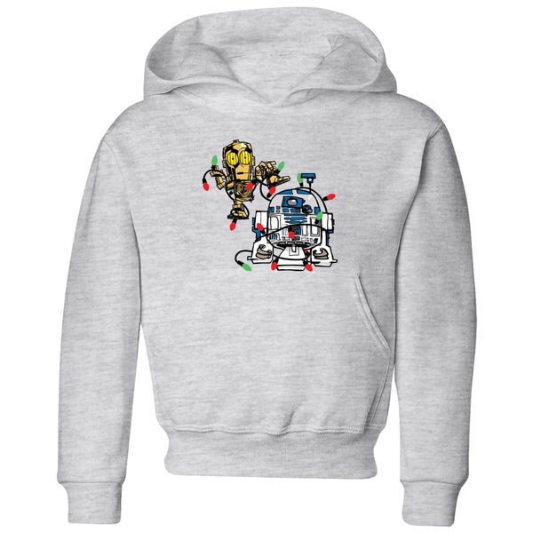 Star Wars Tangled Fairy Lights Droids Kids' Christmas Hoodie - Grey