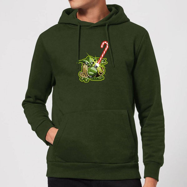 Star Wars Candy Cane Yoda Christmas Hoodie - Forest Green
