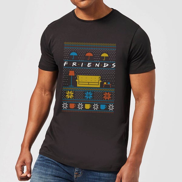 Friends Sofa Knit Men's Christmas T-Shirt - Black